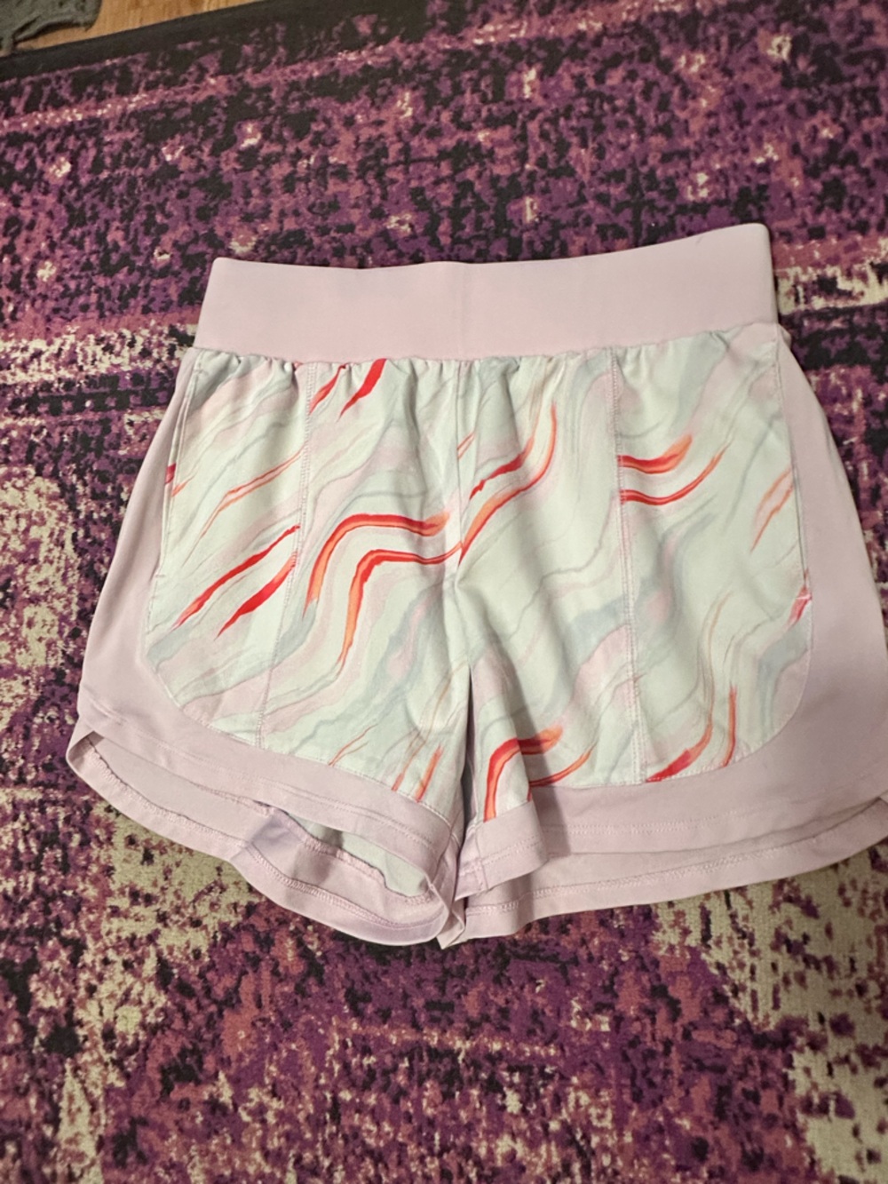 tek gear Light Pink Athletic Shorts with Red Wave Print